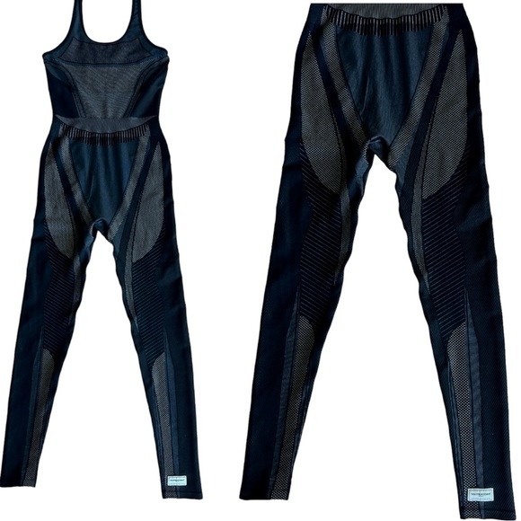 The Giving Movement Black Contrast Seamless Sustainable Streetwear Jumpsuit M - Picture 2 of 5